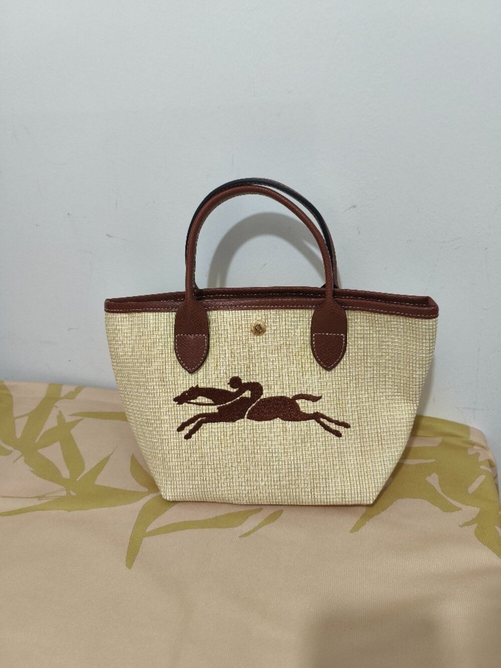 Longchamp Leather-Trim Woven Tote Bag With Horse Motif - Brown/Beige - Picture 6 of 6